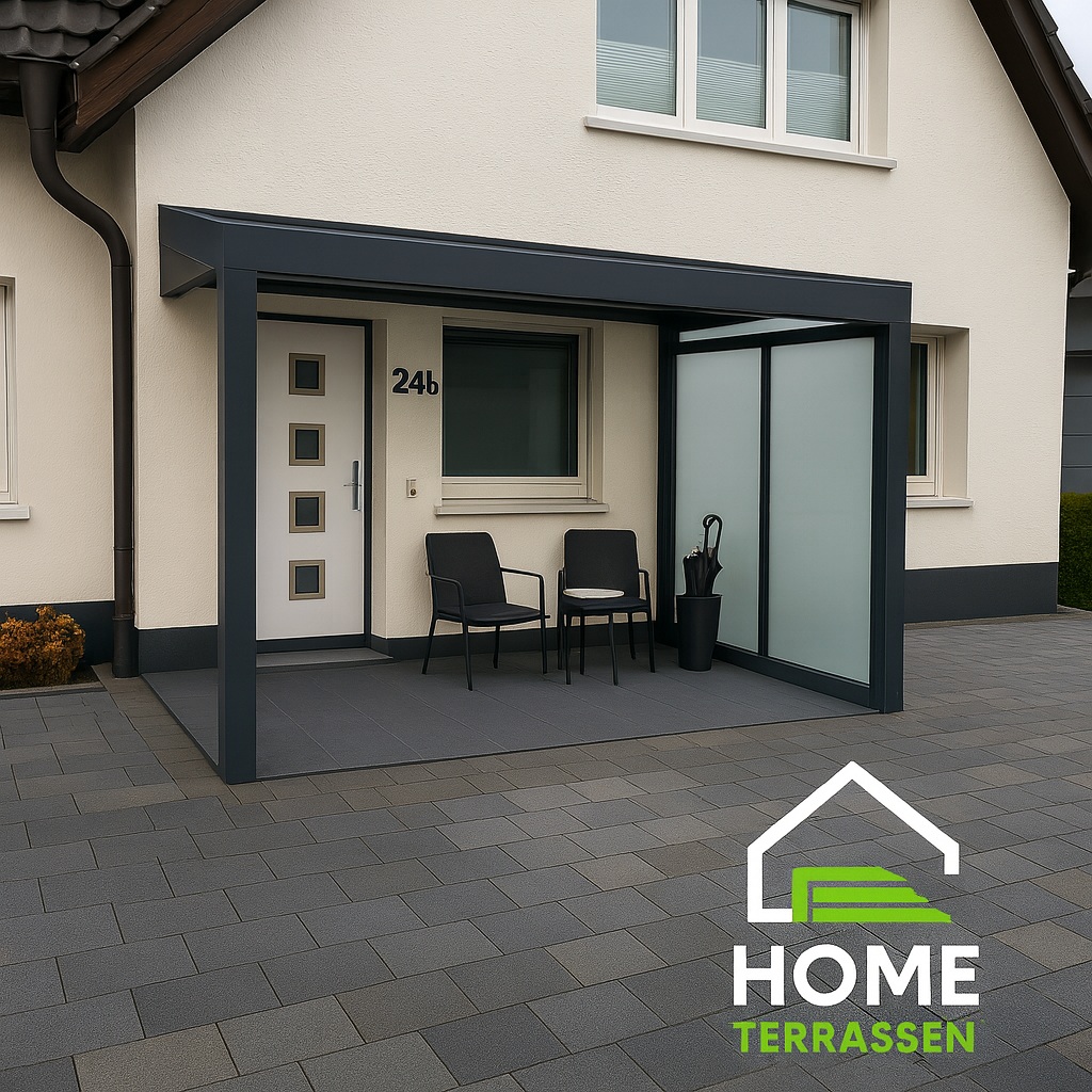 Modernes Vordach aus Glas und Aluminium am Hauseingang in NRW