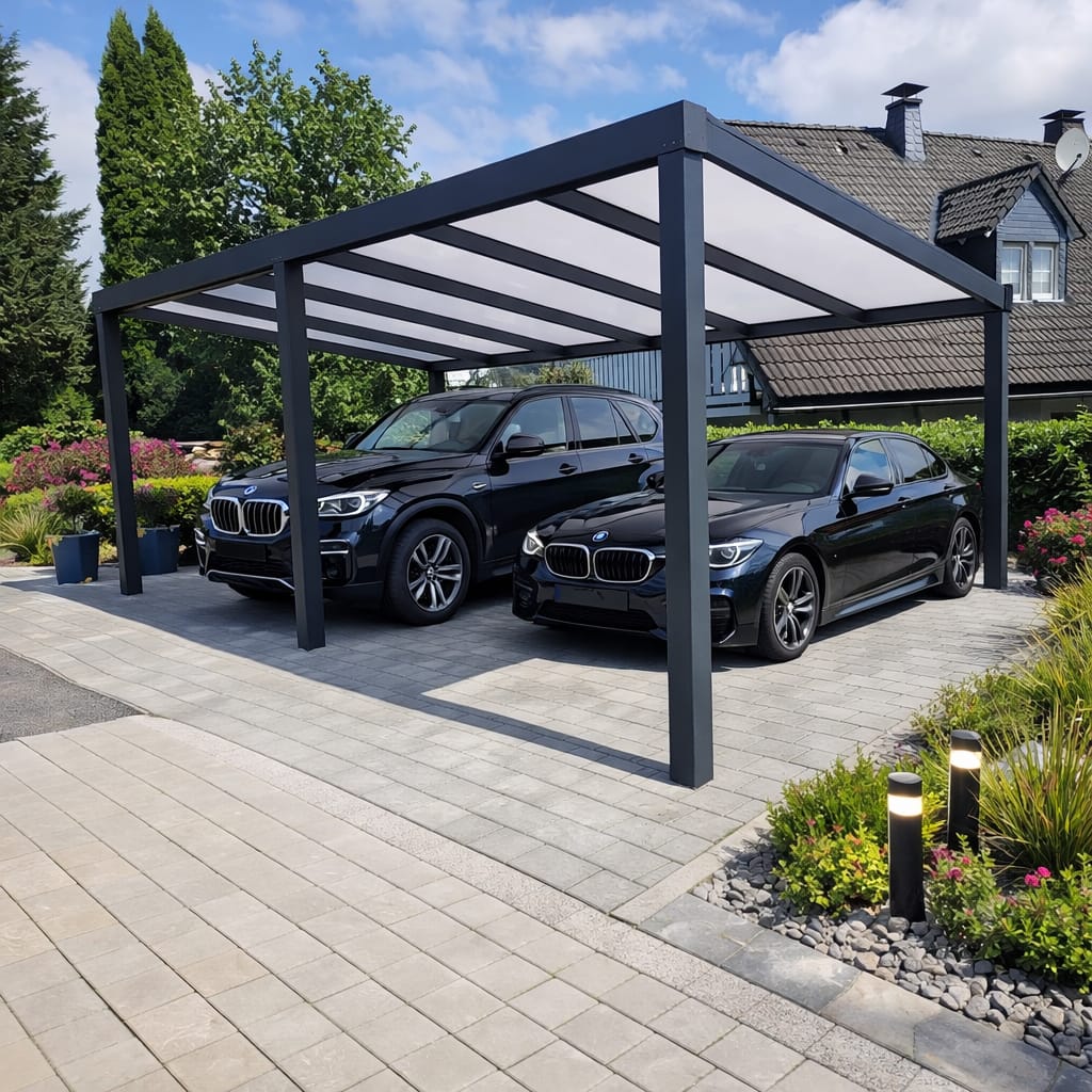 Carport aus Aluminium in Anthrazit für zwei Stellplätze